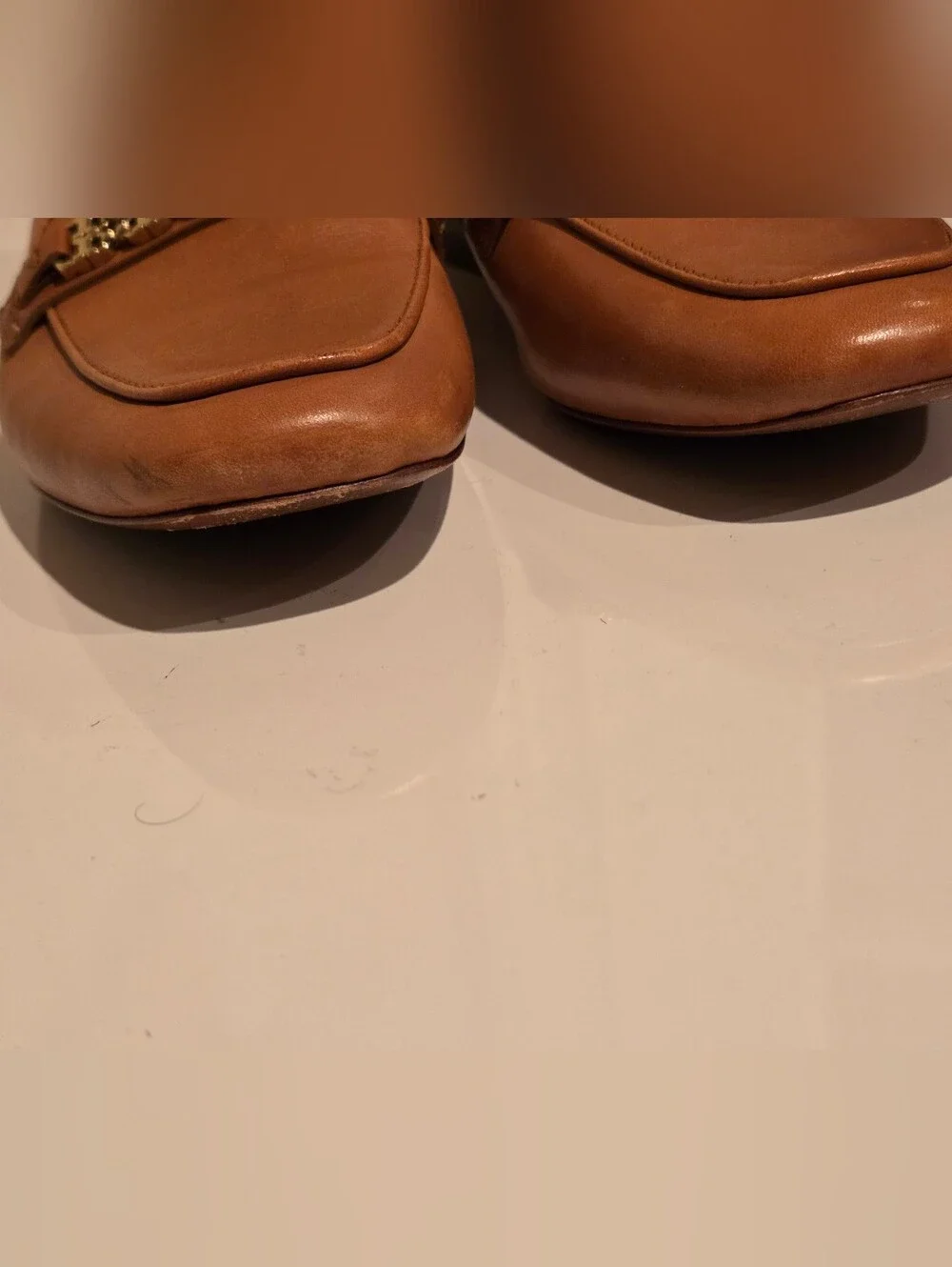 Tory Burch Gemini Link Leather Loafers Tan/light Brown Gold Hardware Size 7.5